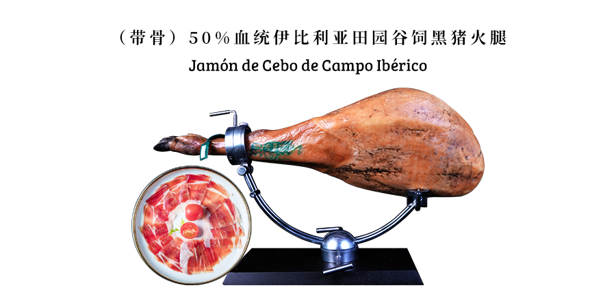 (con hueso) jamón alimentado en el valle pastoral del cerdo negro ibérico al 50% de la sangre