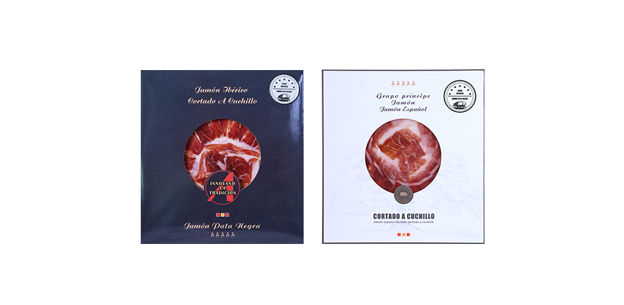 Rebanadas a mano de jamón blanco de cerdo negro ibérico